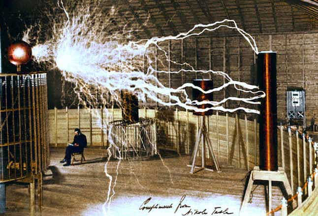 Tesla in his workspace in Colorado.